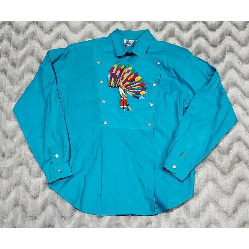 Blue Canyon Vtg Womens Size S  Blue Native American Headress Western L/S Shirt
